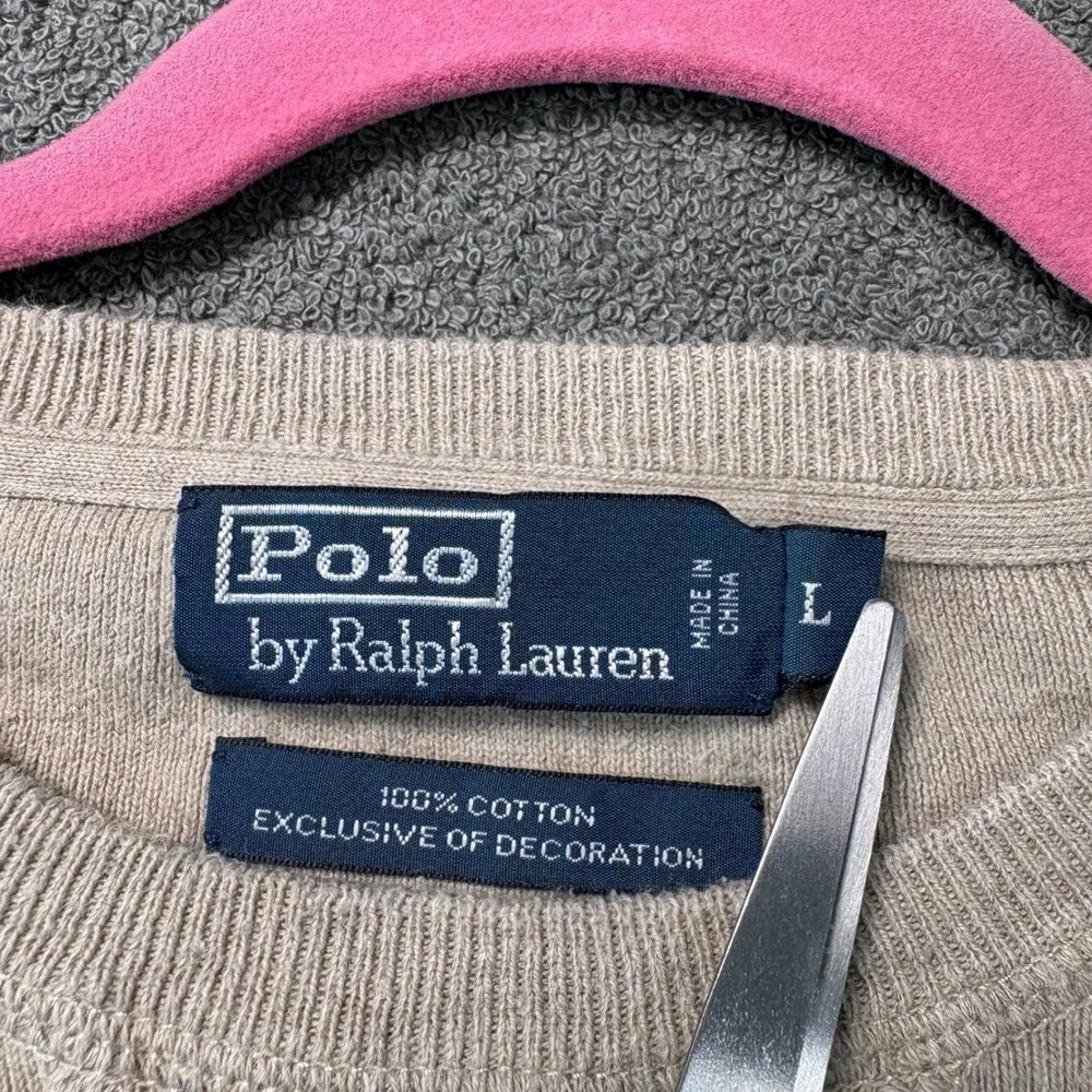 Polo Ralph Lauren Sweater Mens Size Large Beige Crewneck Cotton Pony Logo Preppy